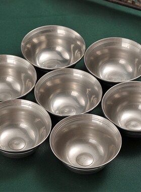 尼泊尔青铜平底供水碗水杯佛w堂家居摆件一套七个不生锈圣水杯包