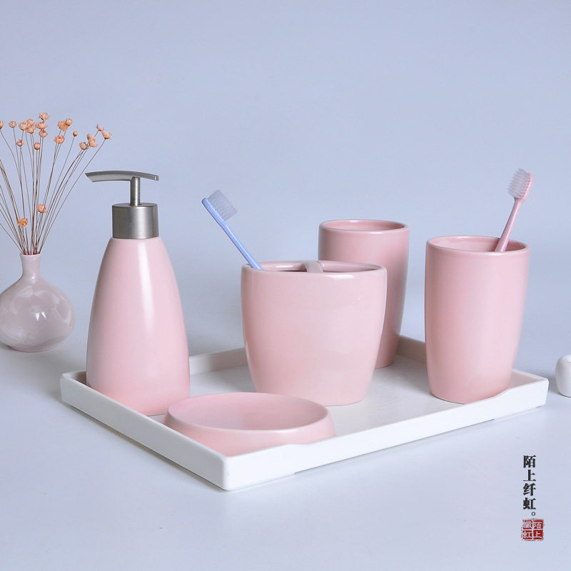 创意欧式陶瓷洗漱卫浴五s件套浴室用品套件情侣牙刷杯结婚洗漱套