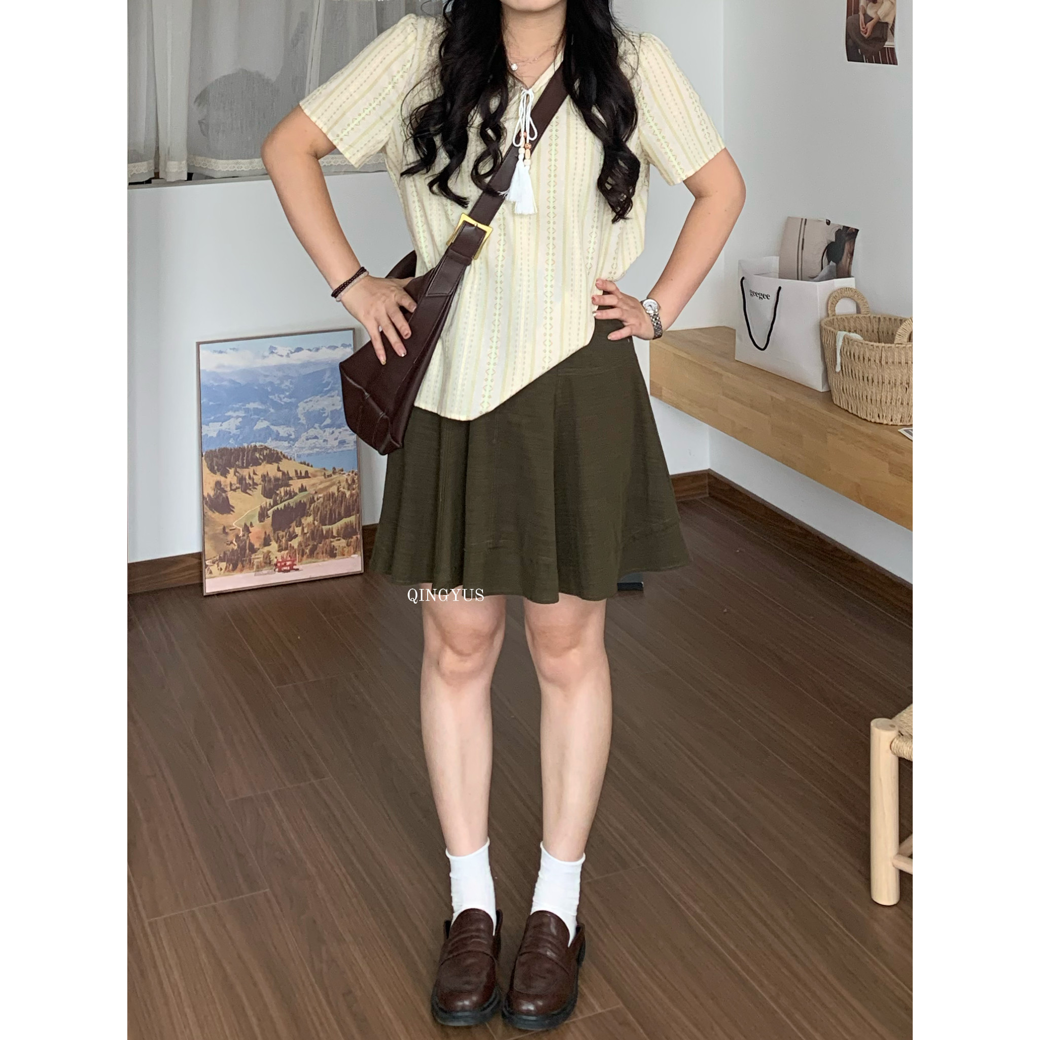 青屿衫-微胖夏季大码韩系甜酷ins工装风短裙高腰显瘦A字半身裙子