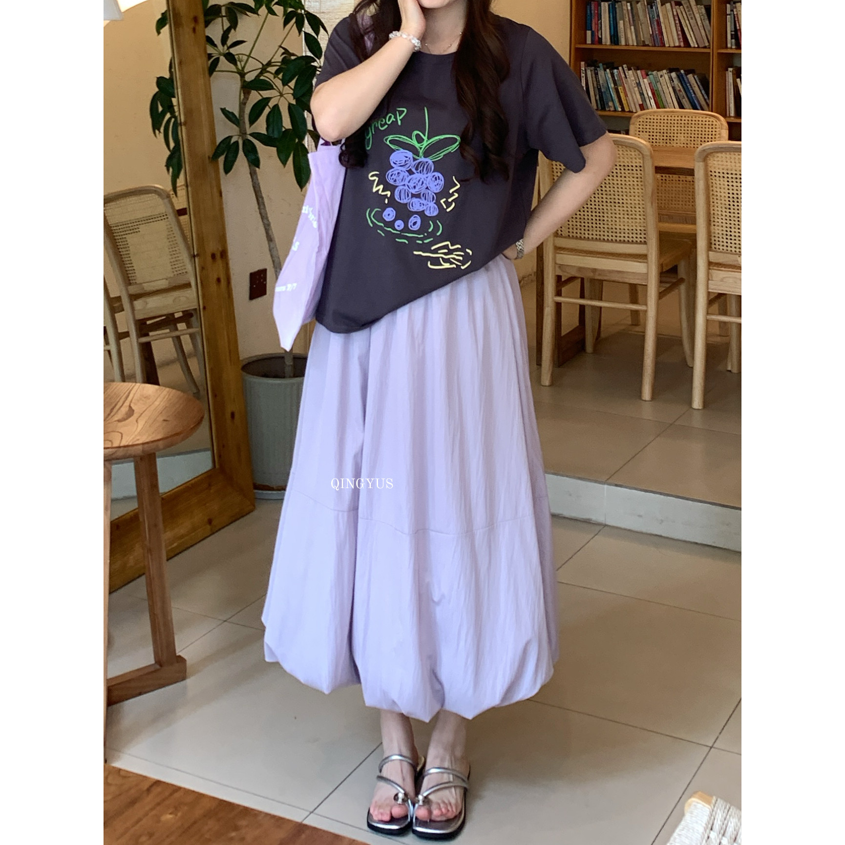 青屿衫-微胖春季大码韩系百搭高腰显瘦半身裙中长款A字蓬蓬花苞裙