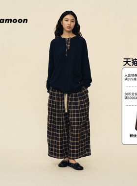 【2026夏季新品】fafamoon设计师品牌 薄软宽松格纹九分气球裤