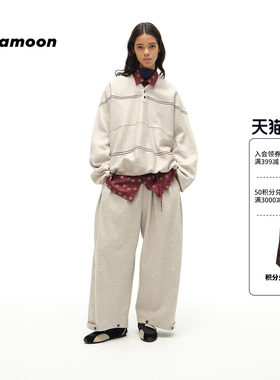 fafamoon设计师品牌秋冬女士宽松彩条刺绣圆肩卫衣