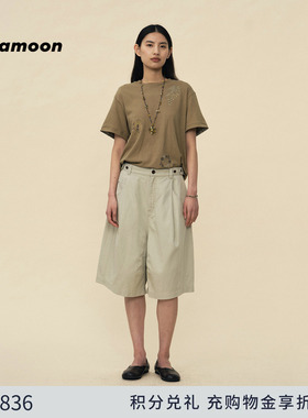 【2026春季新品】fafamoon设计师品牌经典“008”复古棉麻印花T恤