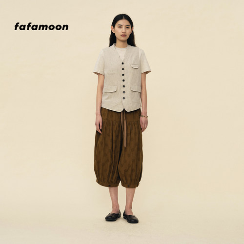 【2026春季新品】fafamoon设计师品牌 V领四袋拼接条纹复古马甲