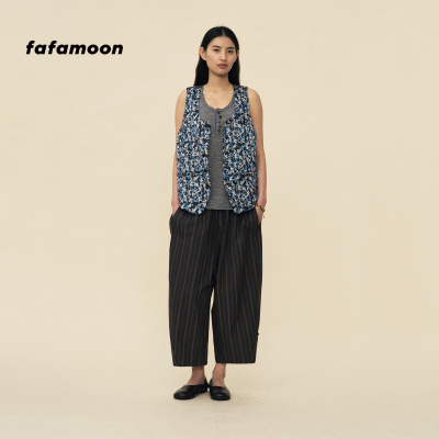 【2026春季新品】fafamoon设计师品牌 女士印花拼接U领马甲