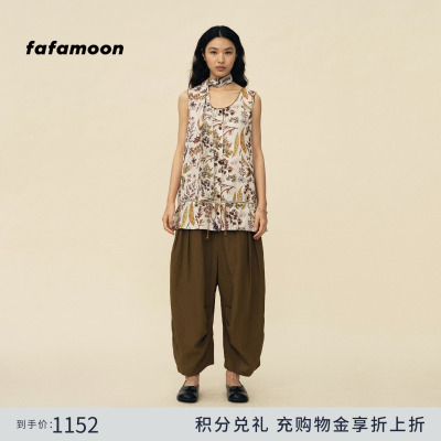 【2026夏季新品】fafamoon设计师品牌 印花亚麻开襟背心