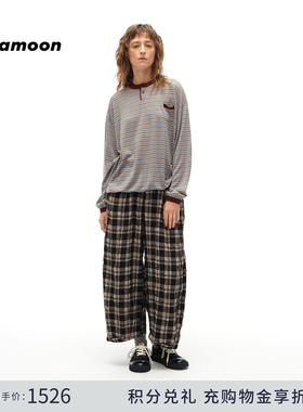 【2025秋冬新品】fafamoon设计师品牌 女士可收脚格纹休闲九分裤