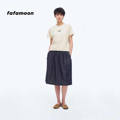 【2026早秋新品】fafamoon设计师品牌 卷边刺绣连袖T恤