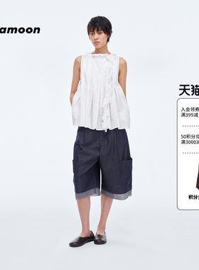 【2026早秋新品】fafamoon设计师品牌 荷叶边飘带百褶无袖上衣
