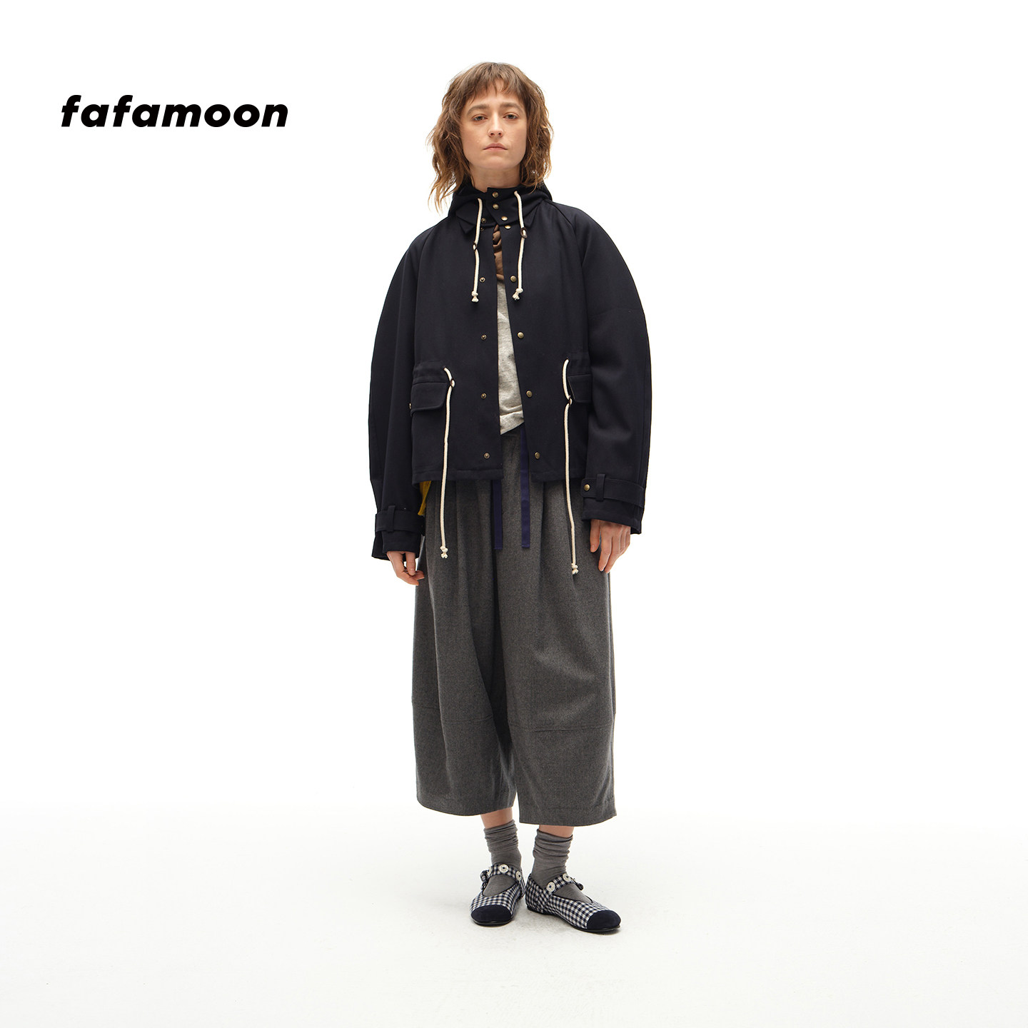 fafamoon设计师品牌秋冬女士宽松柔软羊毛七分裤子