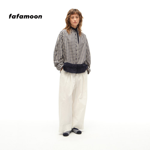 【博主同款】fafamoon设计师品牌秋冬长袖衬衫刺绣装饰花边衬衣