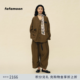 缝线装 fafamoon设计师品牌 新品 饰亚麻宽松八分裤 2026春季