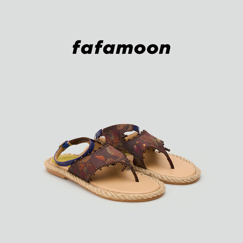 【2026夏季新品】fafamoon设计师品牌木珠印花复古度假风沙滩凉鞋