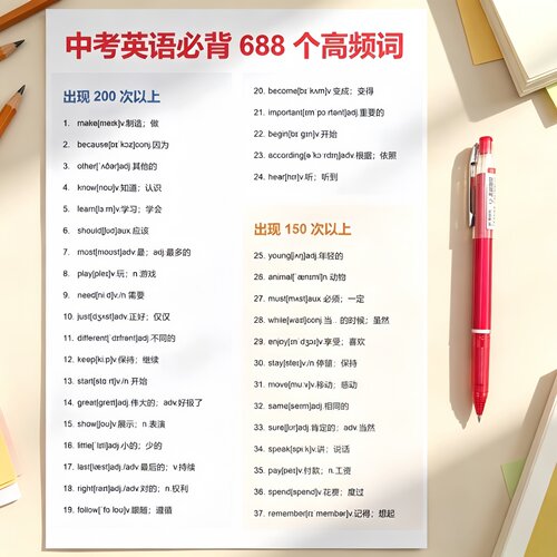 中考英语688高频短语词汇初中必背单词速记考点词汇默写练习本