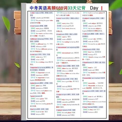 中考英语688个高频词短语初中必考背单词记忆中考学习笔记本彩印