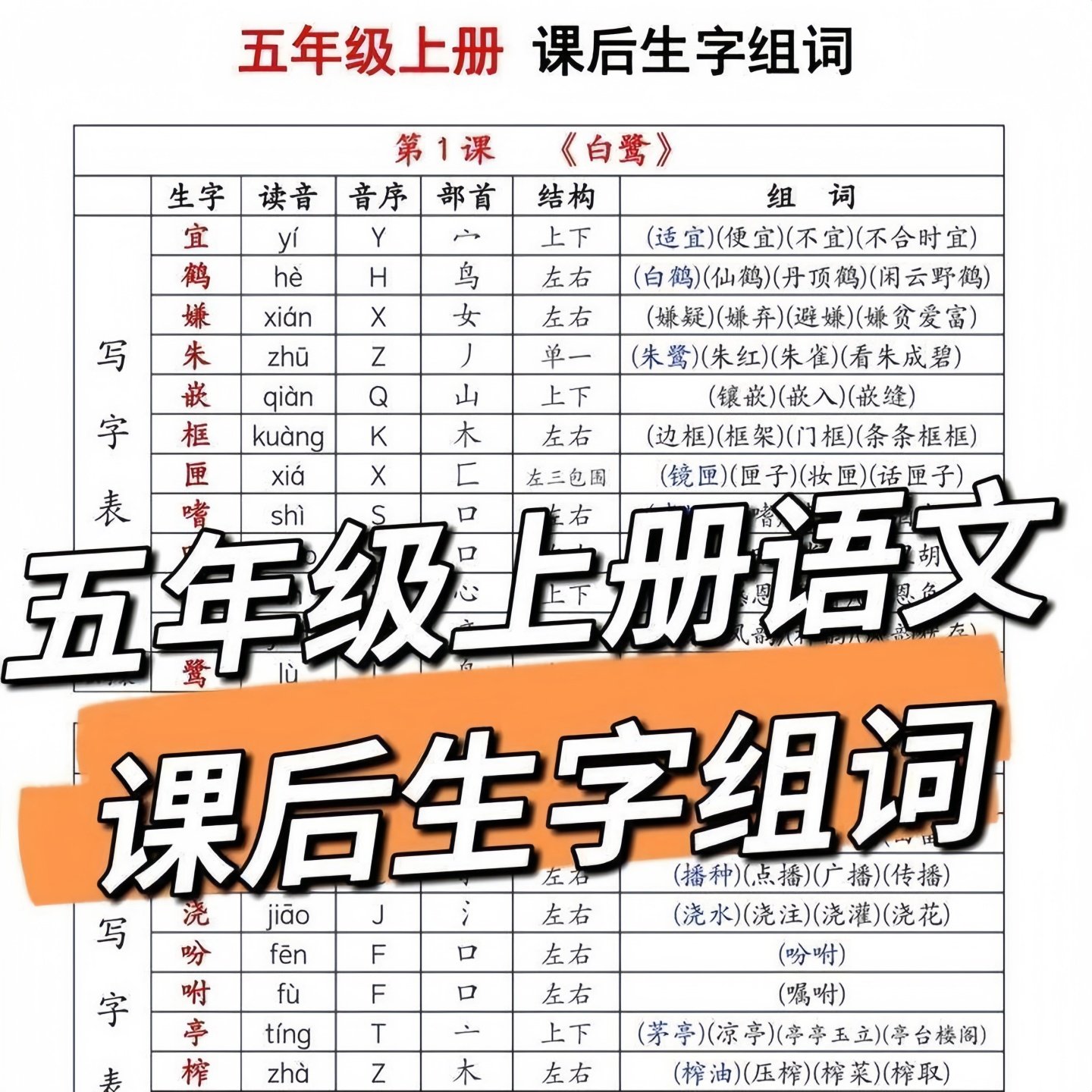 五年级上册语文课后生字组词课课贴下册生字词语每日一练小纸条,文具电教/文化用品/商务用品,课业本/教学用本,淘宝优惠券,粉丝福利购,淘宝优惠卷