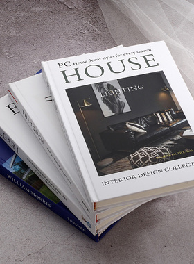 黑白灰简约现代外文真书样板房书柜书架装饰陈列书房装饰真书摆件