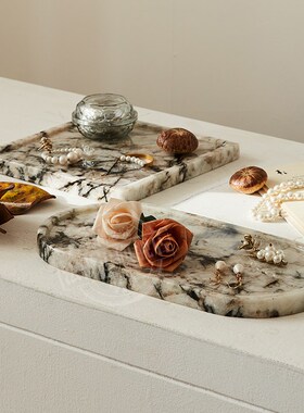 大理石轻奢首饰香薰托盘摆件酒店卫生间浴室洗手台洗漱用品置物盘