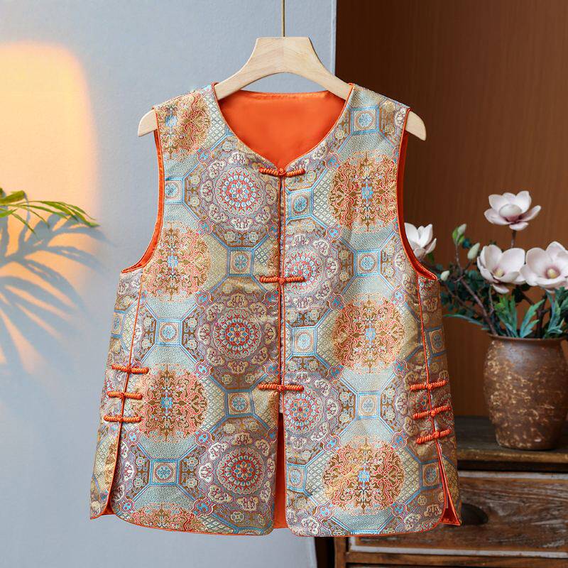 中老年女装古风马甲2025秋装新款妈妈新中式复古盘扣圆领唐装背心