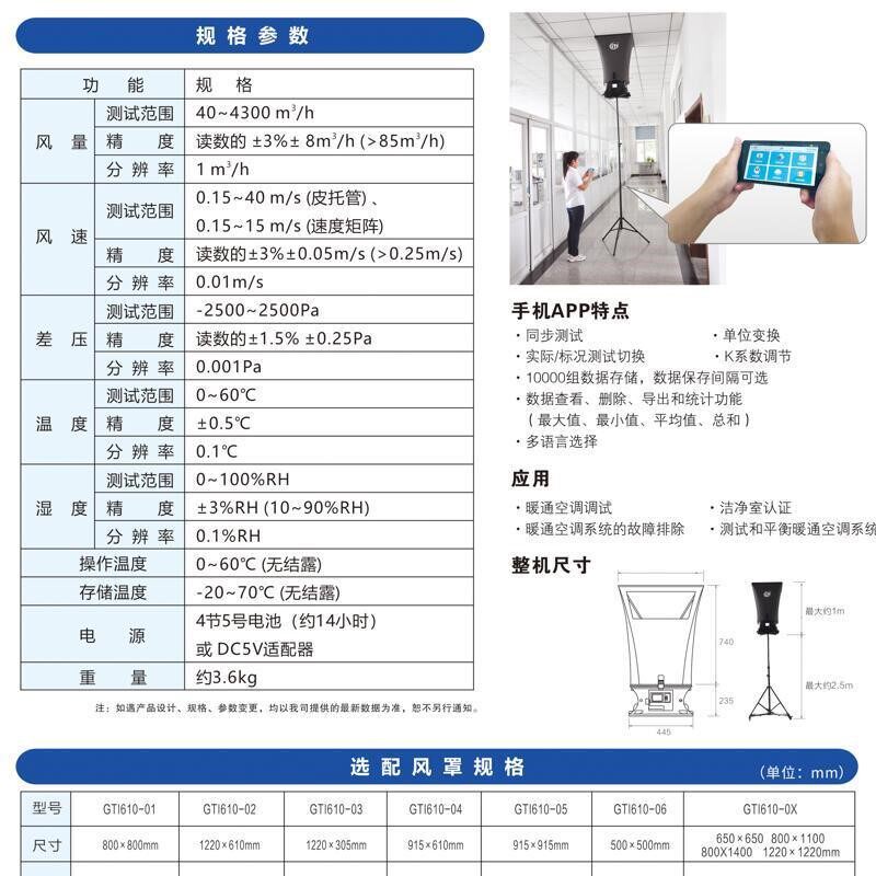 GTI620型风量罩 套帽式风量矩阵式风速仪 八爪风速计