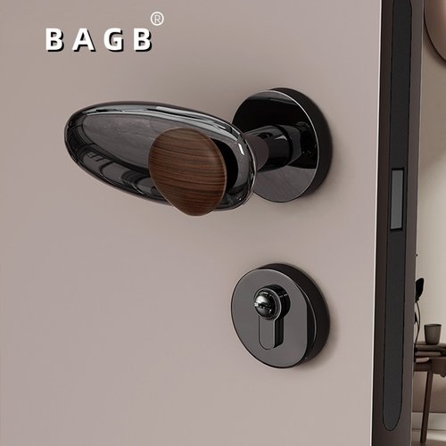 BAGB中古风极简银色复古铜房间静音家用木门锁具石来运转磁吸门锁