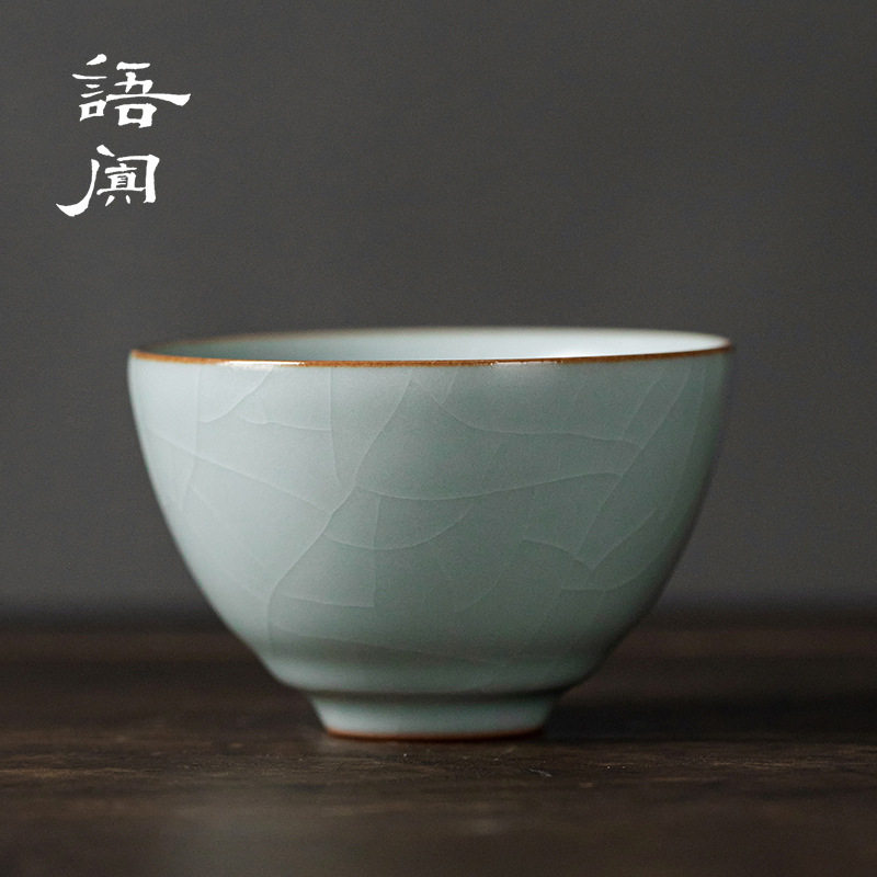 台湾丰子汝窑主人杯陶瓷茶具品茗杯茶杯汝瓷开片可养大号手工单杯