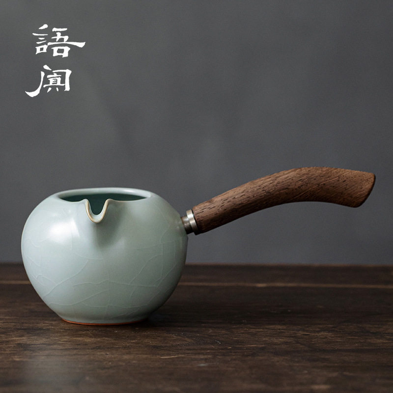 台湾丰子汝窑侧把公道杯复古茶海汝瓷公平杯中式冰裂釉分茶器开片