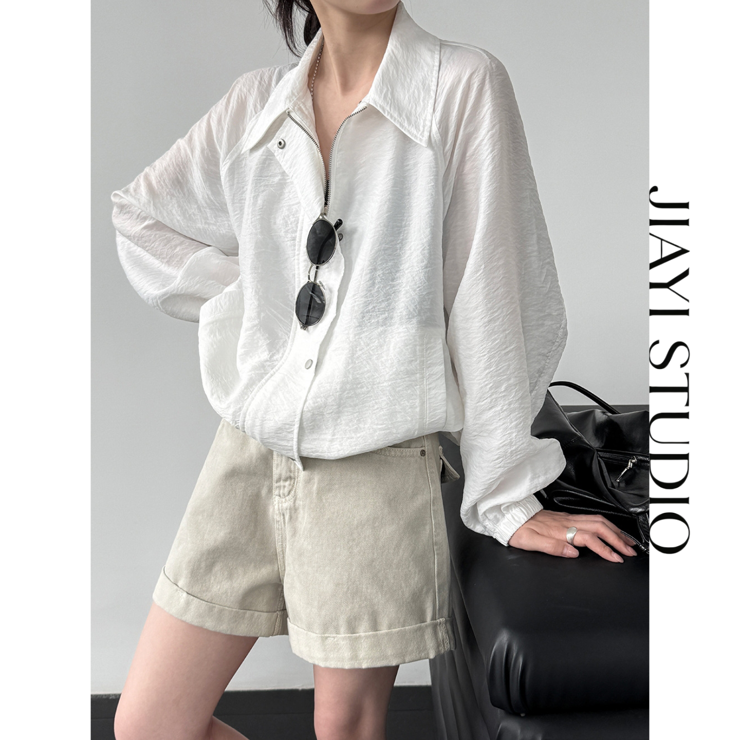 JIAYI STUDIO简约休闲工装风立领插肩袖外套夏季宽松防晒上衣外套