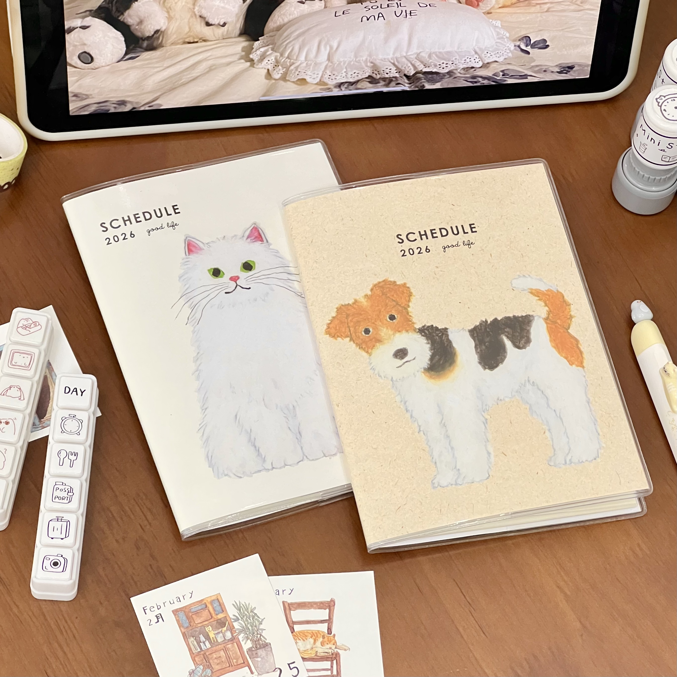 可爱2026年月间日程本小狗猫咪手账本日历记事插画本学生日记本子