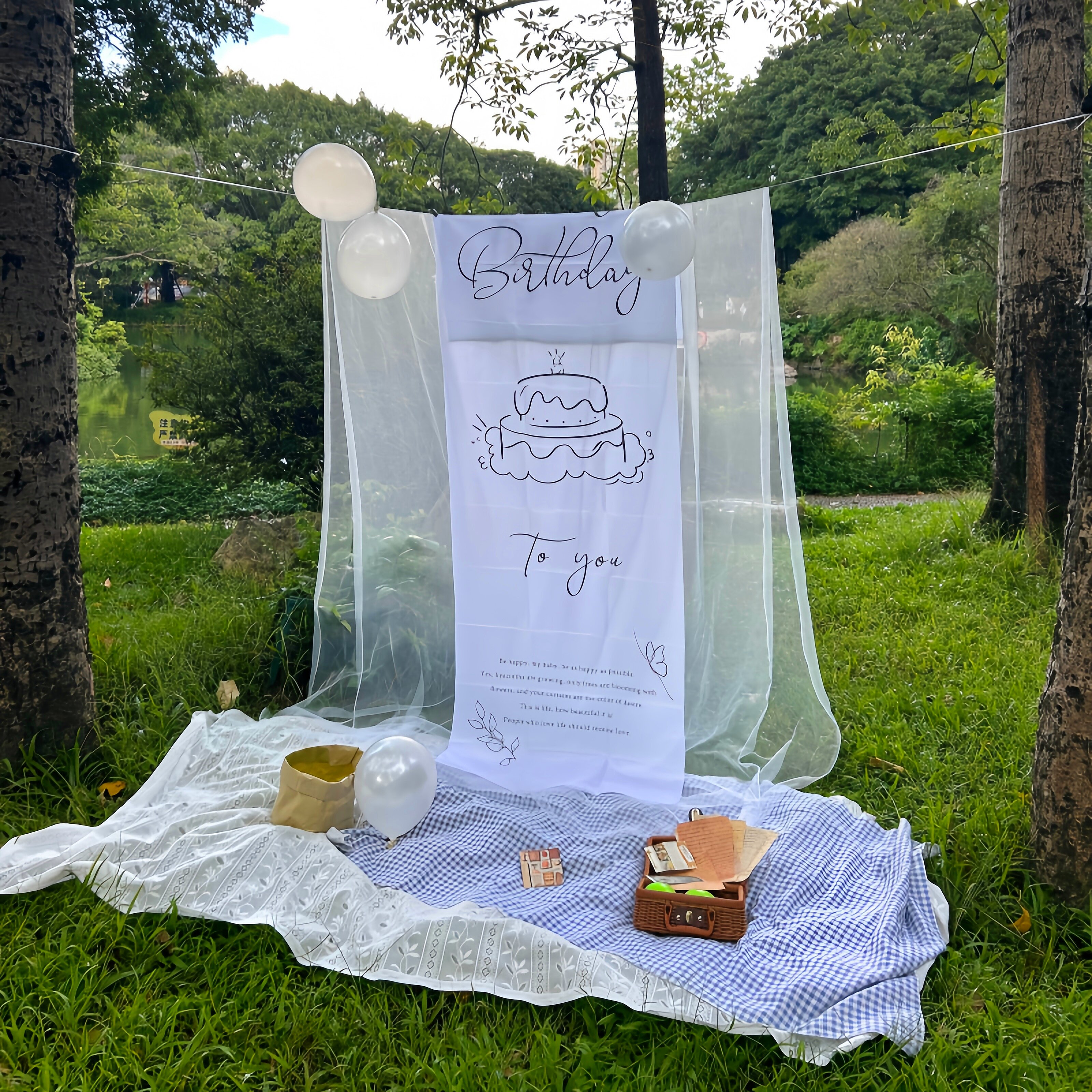 【森林派对~】生日场景布置装饰户外ins风背景布拍照道具网纱挂布