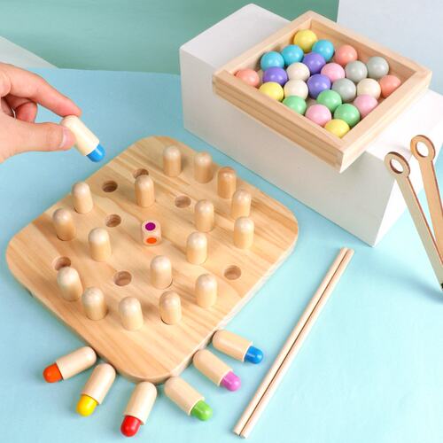 木制记忆棋夹珠夹球夹豆子玩具0.6 儿童练习筷子记忆训练二合B781
