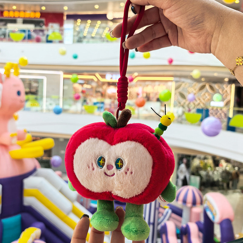 创意有虫子的惊喜红苹果毛绒公仔包挂件圣诞平安果玩偶钥匙扣礼物