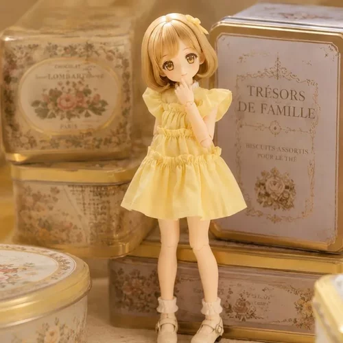 bjd6分azone三代M体小布blythe ob22/ob24娃衣黄色小飞袖连衣裙