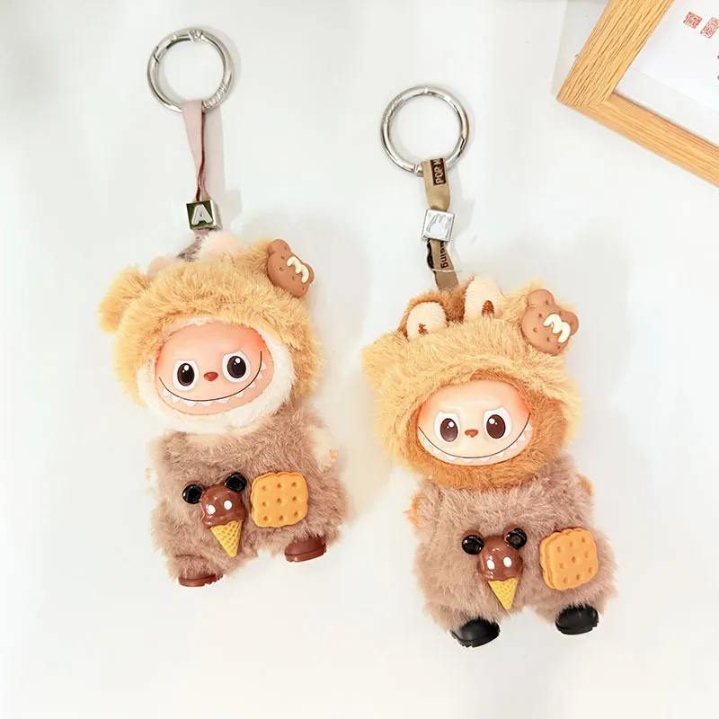 迷你版4.0LABUBU搪胶脸毛绒玩偶衣服小鼻嘎拉布布夹心饼熊套装萌