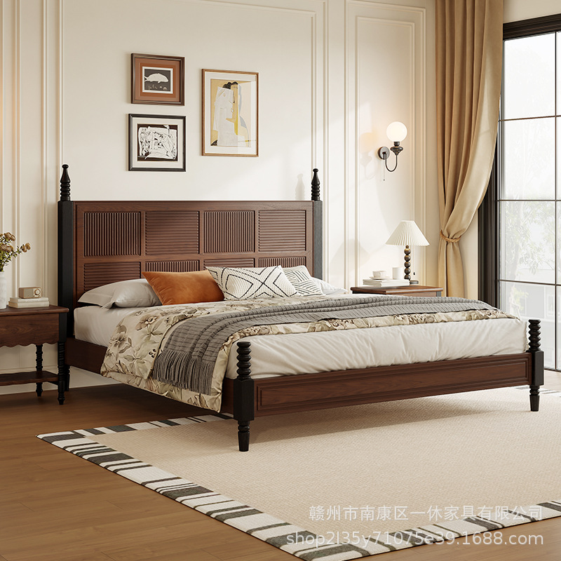 美式实木床法式高级感雕花床屏卧室家具主卧1米8双人大床复古婚床