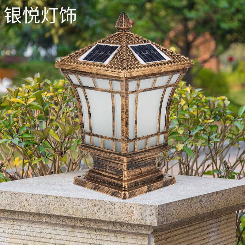厂家货源户外太阳能柱头灯中式庭院别墅小区围墙灯花园柱头灯