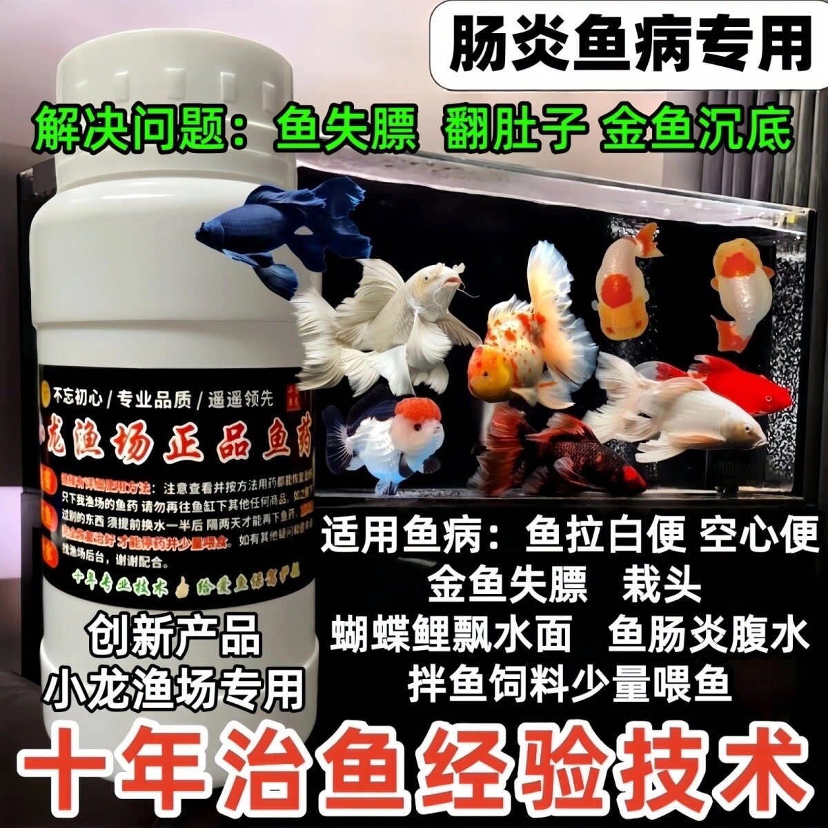 4号鱼肠炎鱼失膘鱼翻肚鱼腹水鱼白空便金鱼兰寿蝴蝶鲤观赏鱼专用