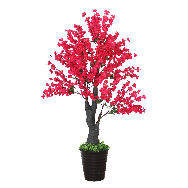 仿真桃花树客厅商场装饰盆栽假花落地盆景大型室内绢W布植物树摆