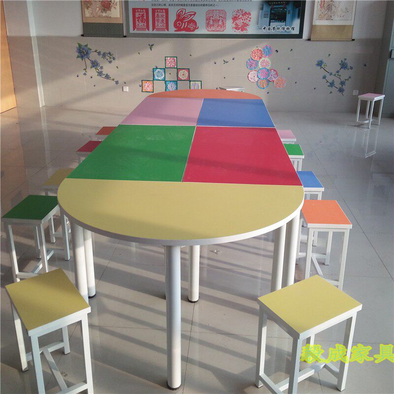厂家直销中小学生课桌椅学校幼y儿辅导培训桌彩色美术桌双人长条