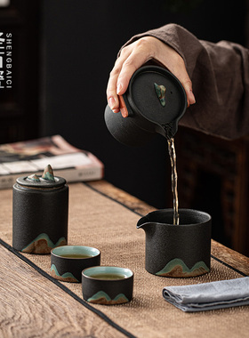 远山一壶两杯快客杯户外便携旅行茶具套装随身车载功X夫泡茶壶公