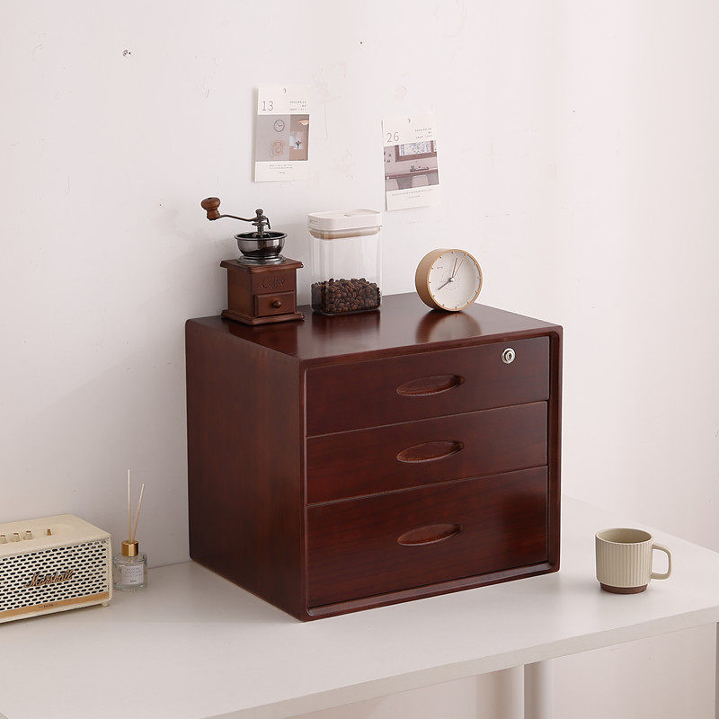 实木桌面收纳盒大号桌上储物整理盒大容量抽屉式木质置.物柜多功