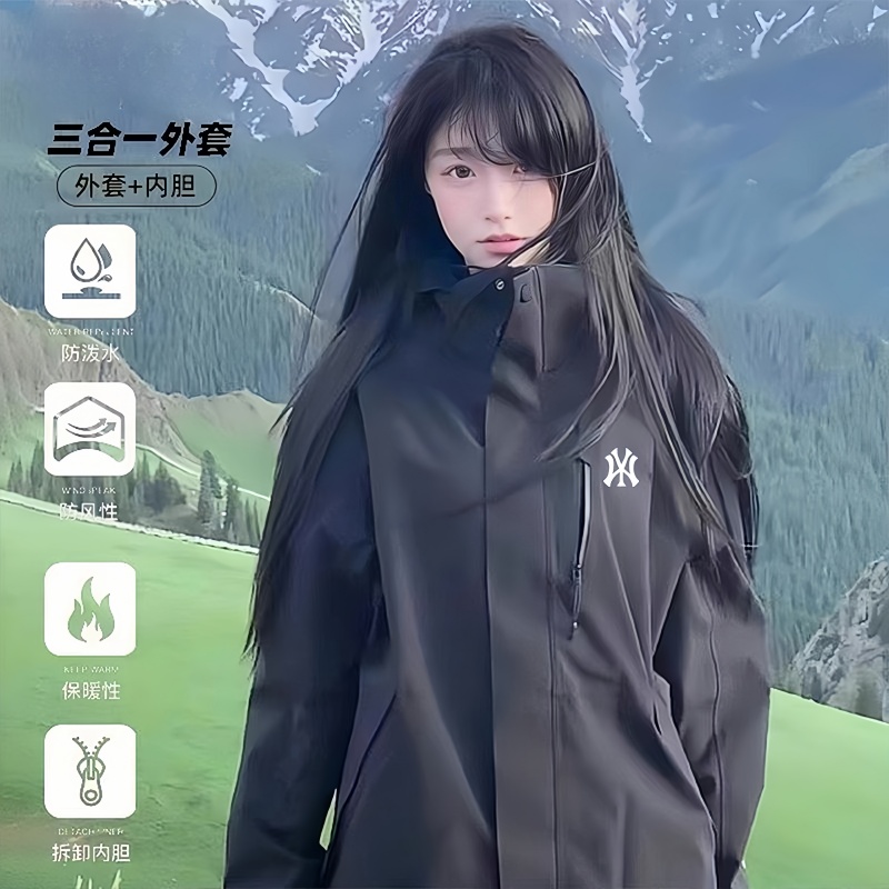 官方冲锋衣女三合一可拆卸户外进藏登山服男士防风防水加绒外套