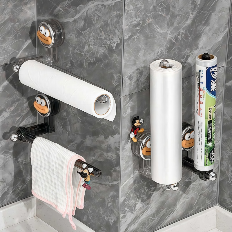 吸盘厨房纸巾架免打孔橱柜用纸挂架保鲜膜收纳懒人抹布挂杆卷纸架