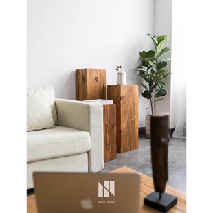 北欧客厅实木沙发边几原生态木头墩子花架创意民宿床头柜角几摆件