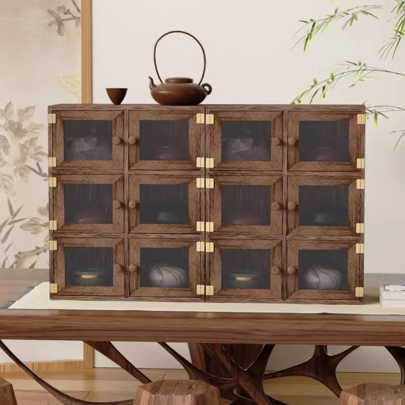 实木博古架茶具防尘收纳架