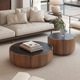 意式 圆形实木茶几组合家用客厅小户型轻奢岩板圆茶几电视简约现代