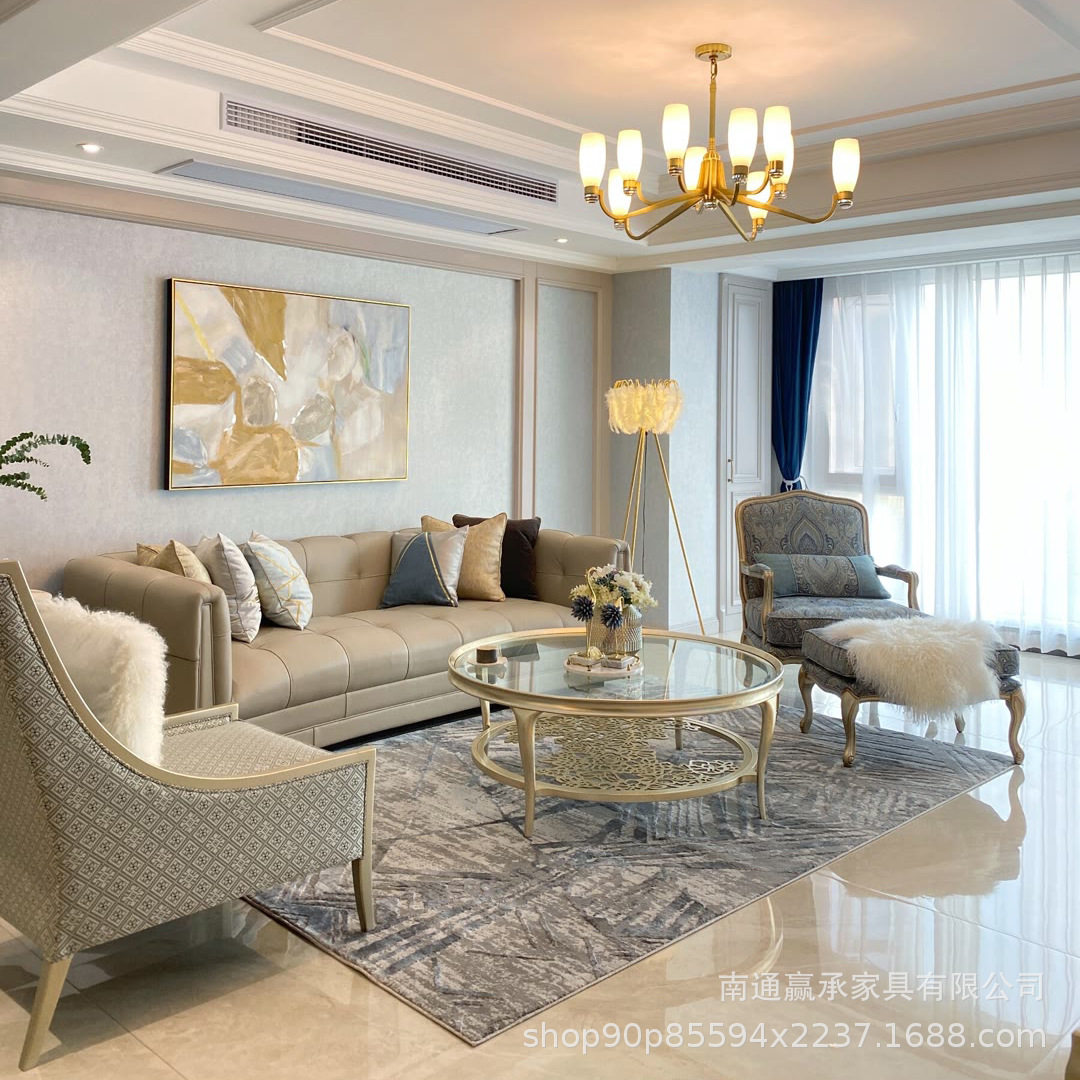 美式皮艺沙发小户型双人三人客厅组合沙发简约现代港式轻奢沙发