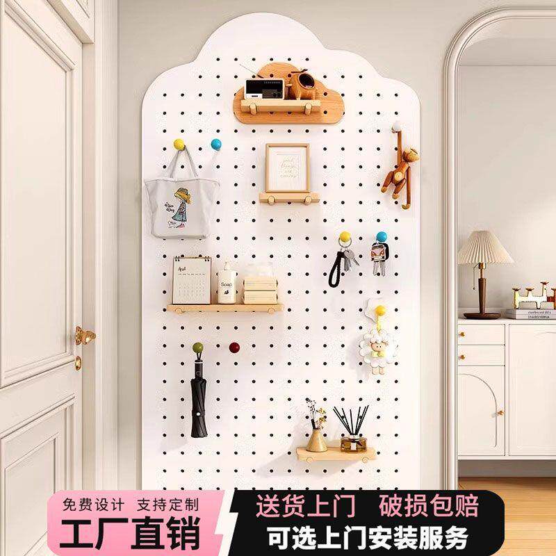 玄关实木洞洞板墙面收纳置物架挂板装饰隔板展示架弧形洞洞板工厂