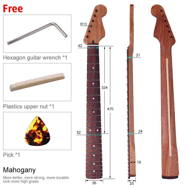 ST6弦电吉他琴颈琴柄哑光桃花芯玫瑰木琴柄吉他DIY改装乐器配件
