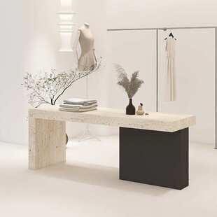 服装店展示中岛桌展示柜仿洞石流水台黑色女装衣服饰品摆件陈列